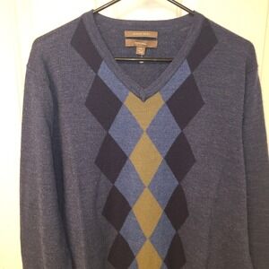 Merino Wool Merona Mens XL 100% Merino Wool Blue Argyle Golf Sweater Lightweight